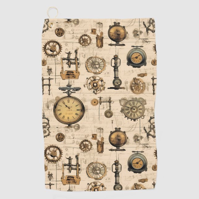 Grunge Rustic Steampunk Clock (13) Golf Towel (Front)