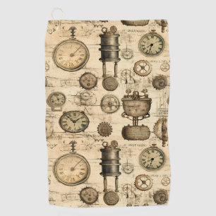 Grunge Rustic Steampunk Clock (14) Golf Towel