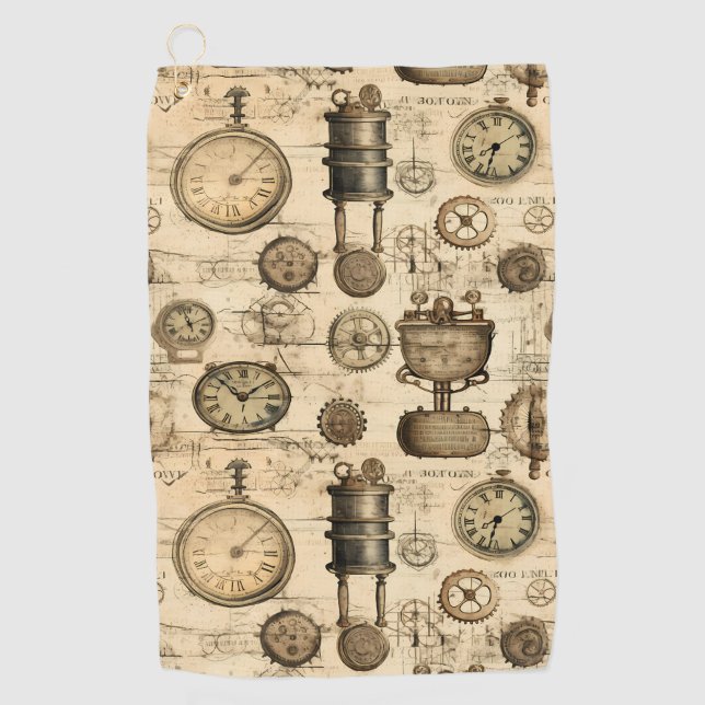Grunge Rustic Steampunk Clock (14) Golf Towel (Front)