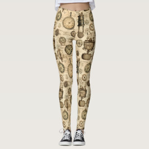 Grunge Rustic Steampunk Clock (14) Leggings