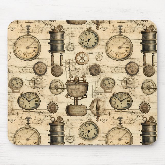 Grunge Rustic Steampunk Clock (14) Mouse Pad (Front)