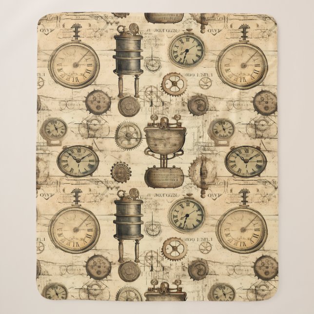 Grunge Rustic Steampunk Clock (14) Sherpa Blanket (Front)