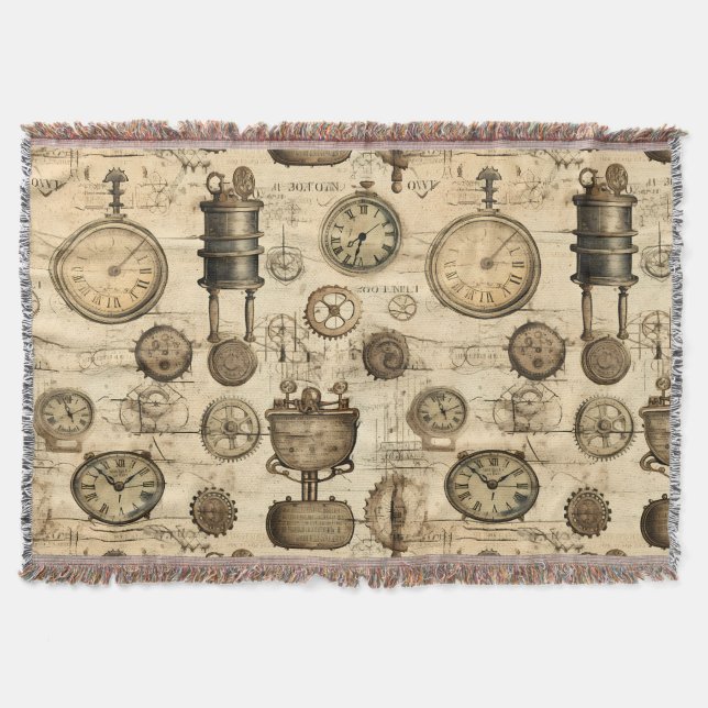 Grunge Rustic Steampunk Clock (14) Throw Blanket (Front)
