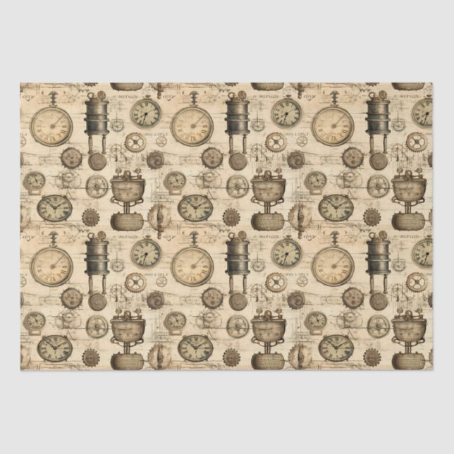 Grunge Rustic Steampunk Clock (14) Tissue Paper (Front)