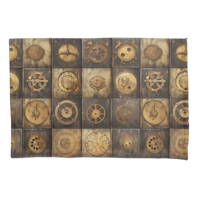 Grunge Rustic Steampunk Clock (15) Pillowcase (Front-Left)