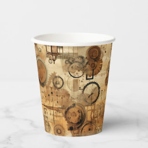 Grunge Rustic Steampunk Clock (1) Paper Cups