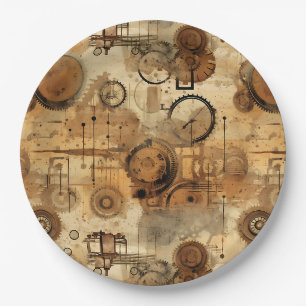 Grunge Rustic Steampunk Clock (1) Paper Plate