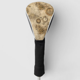 Grunge Rustic Steampunk Clock (2) Golf Head Cover