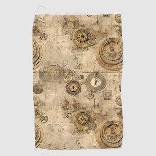 Grunge Rustic Steampunk Clock (2) Golf Towel