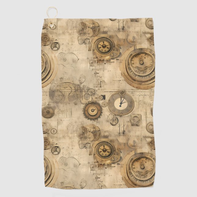 Grunge Rustic Steampunk Clock (2) Golf Towel (Front)