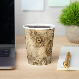 Grunge Rustic Steampunk Clock (2) Paper Cups