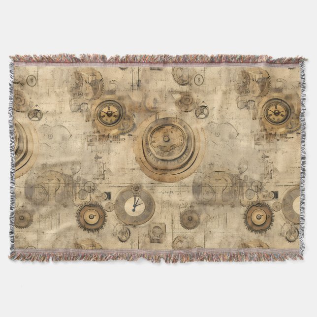 Grunge Rustic Steampunk Clock (2) Throw Blanket (Front)