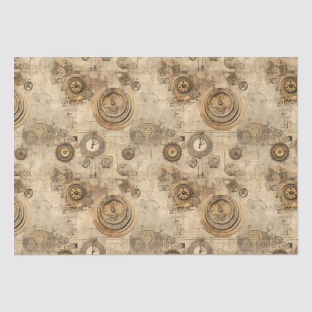 Grunge Rustic Steampunk Clock (2) Tissue Paper (Front)