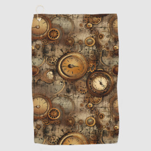 Grunge Rustic Steampunk Clock (3) Golf Towel