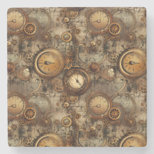 Grunge Rustic Steampunk Clock (3) Stone Coaster