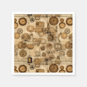 Grunge Rustic Steampunk Clock (4) Napkin