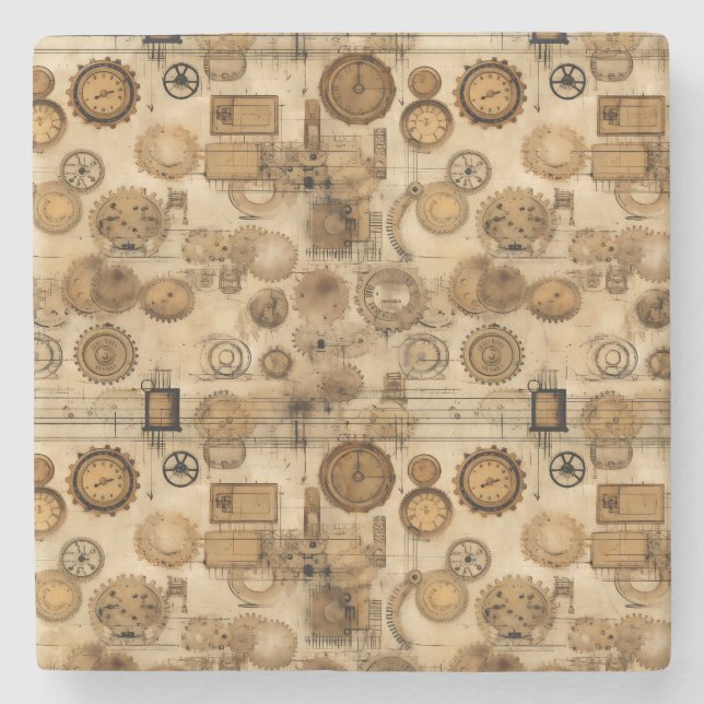 Grunge Rustic Steampunk Clock (4) Stone Coaster (Front)