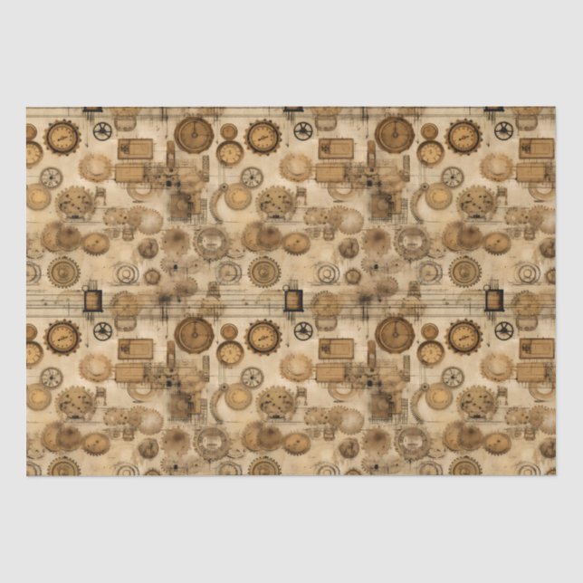 Grunge Rustic Steampunk Clock (4) Tissue Paper (Front)