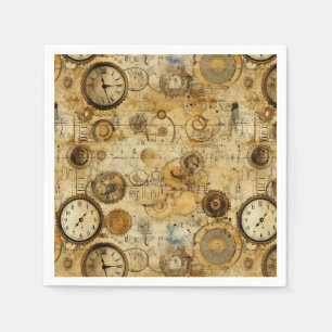 Grunge Rustic Steampunk Clock (5) Napkin