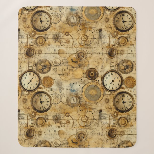 Grunge Rustic Steampunk Clock (5) Sherpa Blanket (Front)