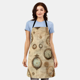 Grunge Rustic Steampunk Clock (6) Apron