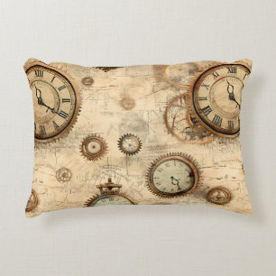 Grunge Rustic Steampunk Clock (6) Decorative Cushion
