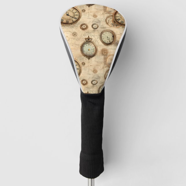 Grunge Rustic Steampunk Clock (6) Golf Head Cover (Front)