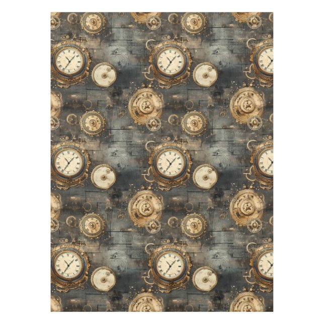 Grunge Rustic Steampunk Clock (8) Tablecloth (Front)