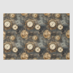 Grunge Rustic Steampunk Clock (8) Tissue Paper