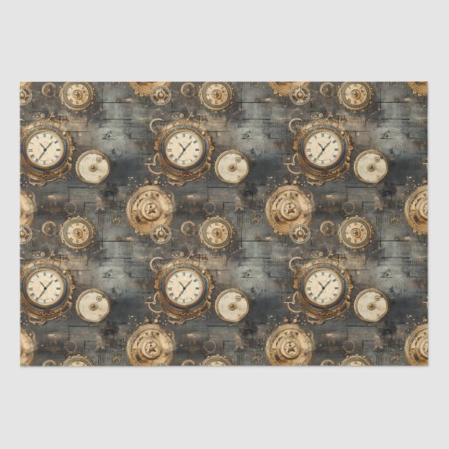 Grunge Rustic Steampunk Clock (8) Tissue Paper (Front)