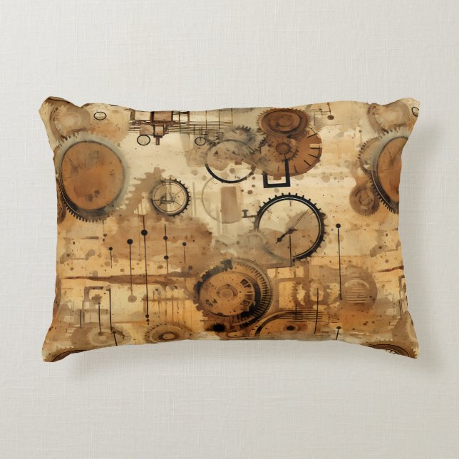 Grunge Rustic Steampunk Clock Decorative Cushion (Front)