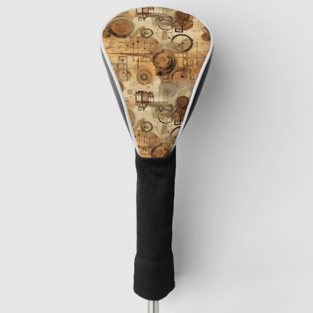 Grunge Rustic Steampunk Clock Golf Head Cover (Front)