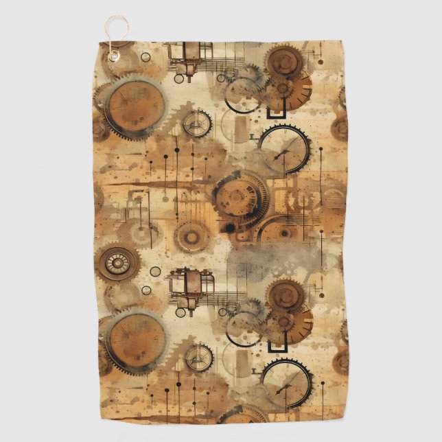 Grunge Rustic Steampunk Clock Golf Towel (Front)