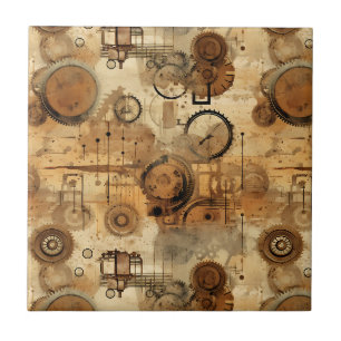 Grunge Rustic Steampunk Clock Tile