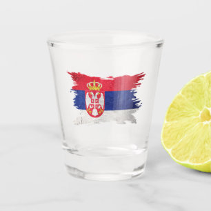 Grunge Serbian flag, Brush stroke, Serbia flag Shot Glass