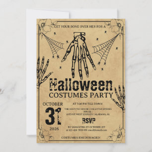 Grunge Skeleton Hand Halloween Costumes Party Invitation