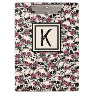 Grunge Skull and Roses Monogrammed Clipboard