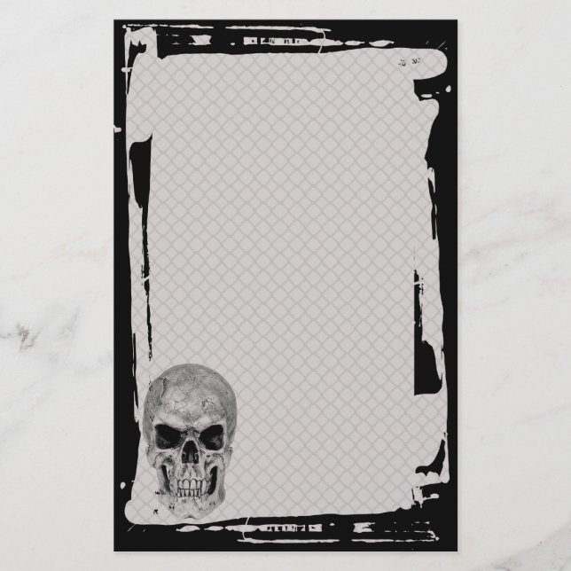 Grunge Skull Chain Link Fence Goth Stationery (Front)