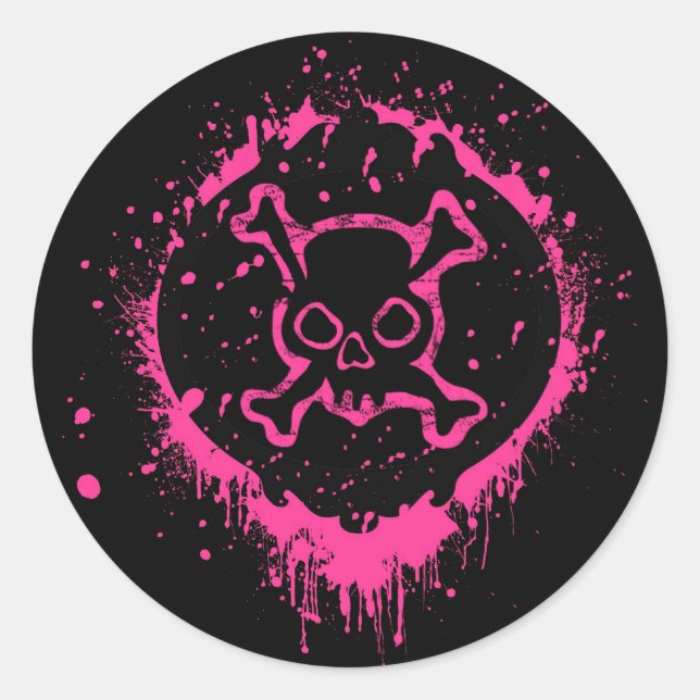 Grunge Skull Classic Round Sticker (Front)
