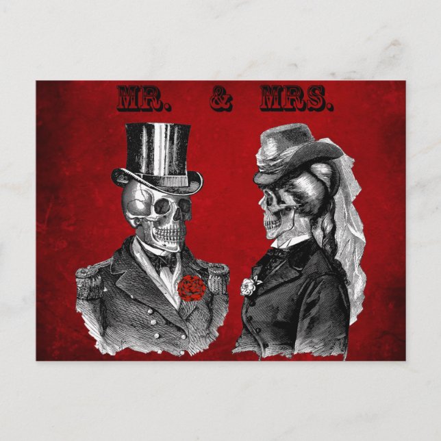 Grunge Skull Wedding & Anniversary Party Invitation Postcard (Front)