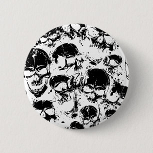 grunge skulls print 6 cm round badge
