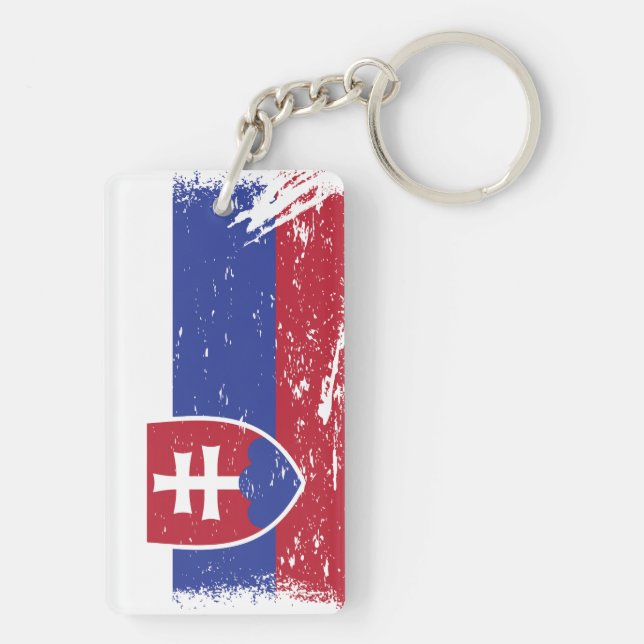 Grunge Slovakia Flag Key Ring (Back)