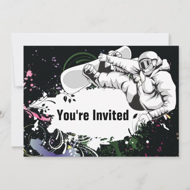 Grunge Snowboarding Birthday Invitation for Girls (Front)
