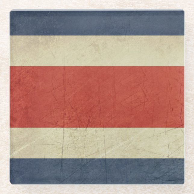 Grunge sovereign state flag of Costa Rica Glass Coaster (Front)