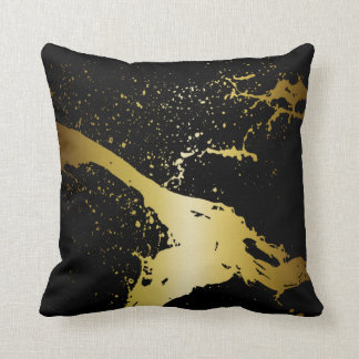 Grunge Splash Paint Splatter | black gold Cushion