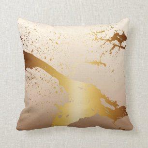 Grunge Splash Paint Splatter gold taupe ivory Cushion