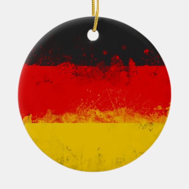 Grunge Splatter Painted Flag of Germany Ceramic Tree Decoration (Front)