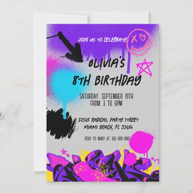 Grunge Spray Paint Graffiti Birthday Invitation (Front)