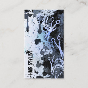 grunge spray paint splatter blue hair stylist business card