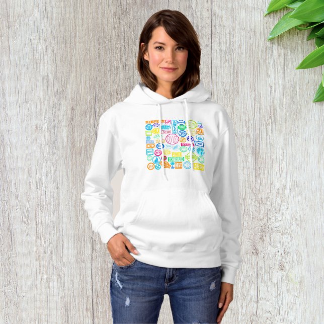 Grunge Stamp Collection Colourful Retro Text Hoodie (Creator Uploaded)